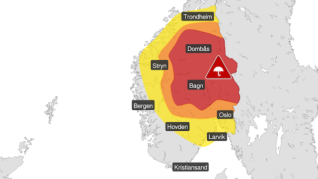 Fare-kart over Sør-Norge.