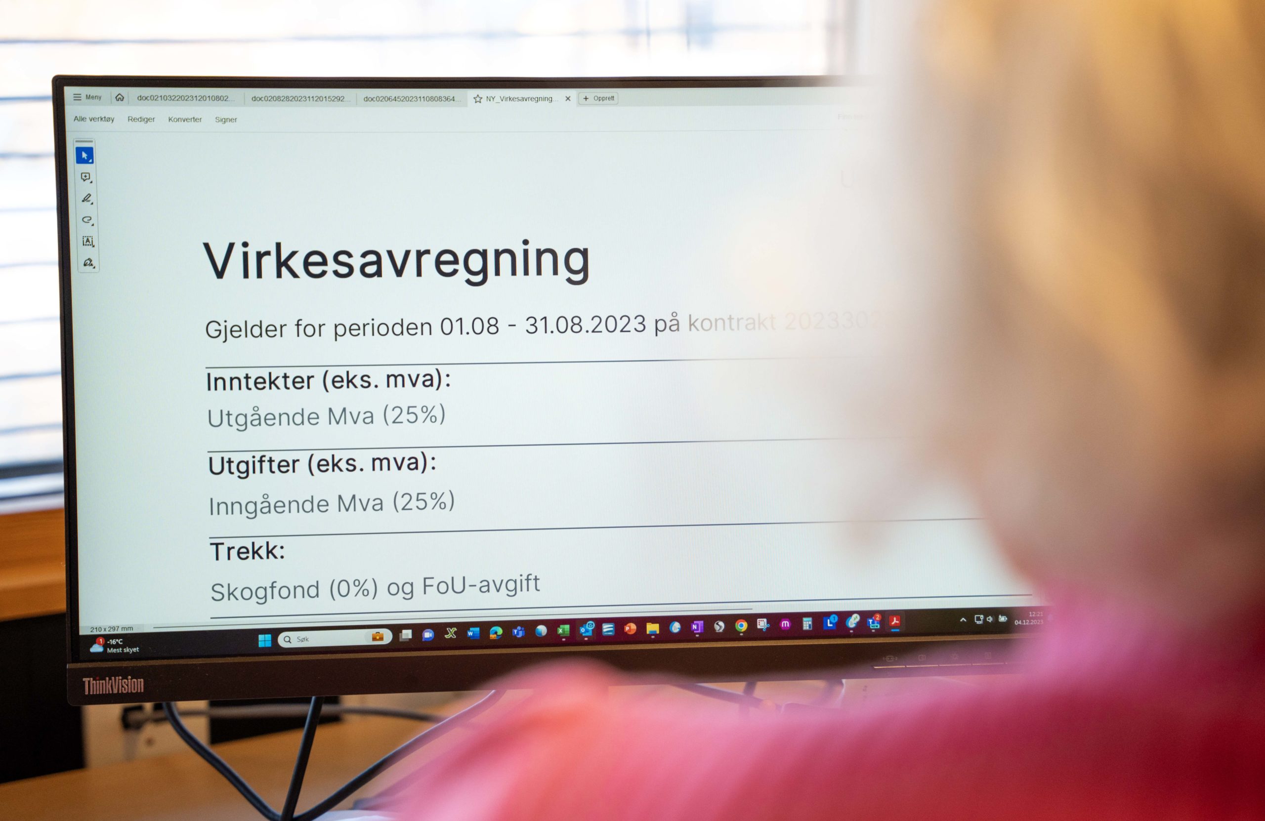 Virkesavregning på en PC-skjerm.