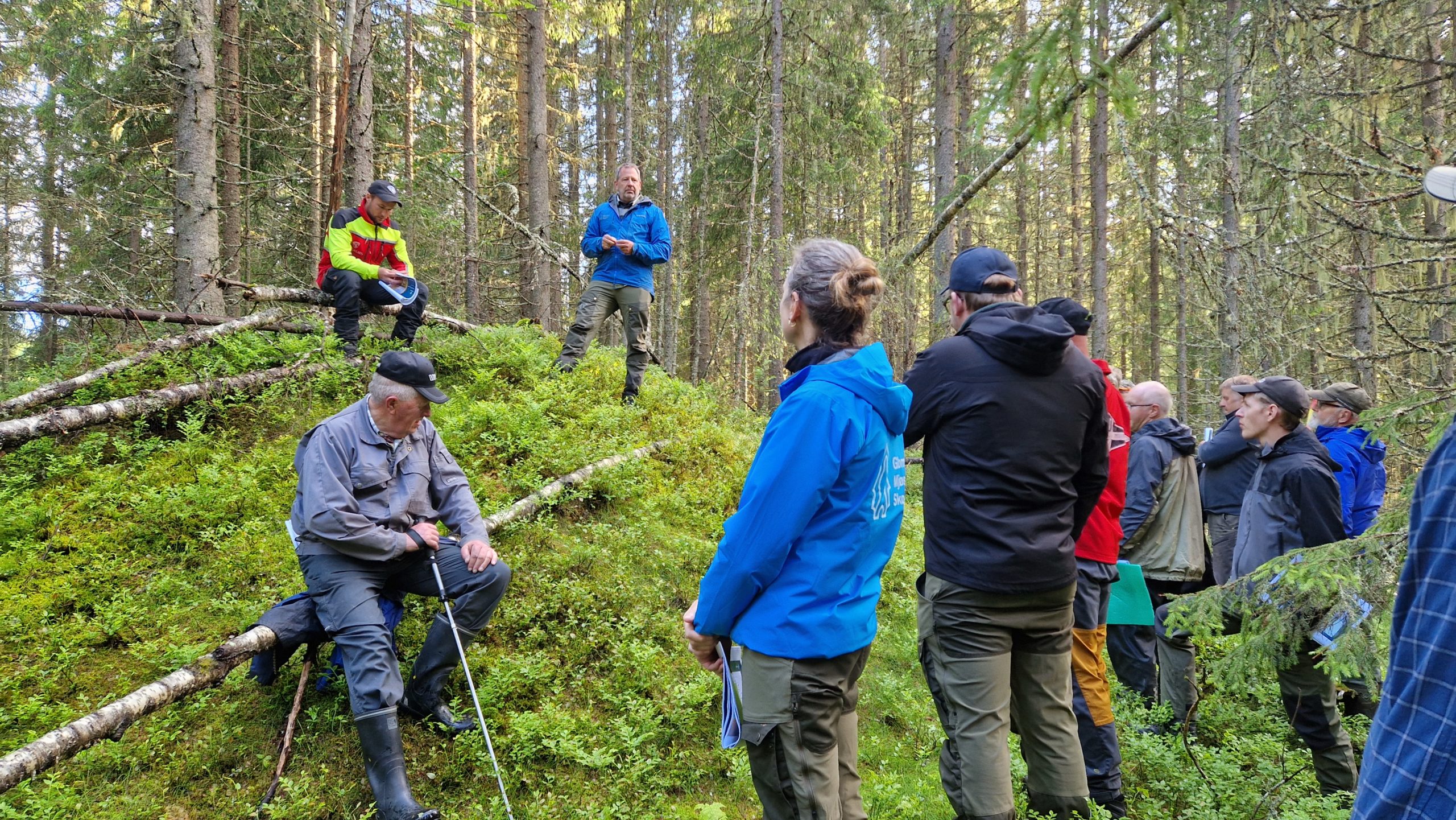 Mennesker samlet rundt gravhaug i skogen